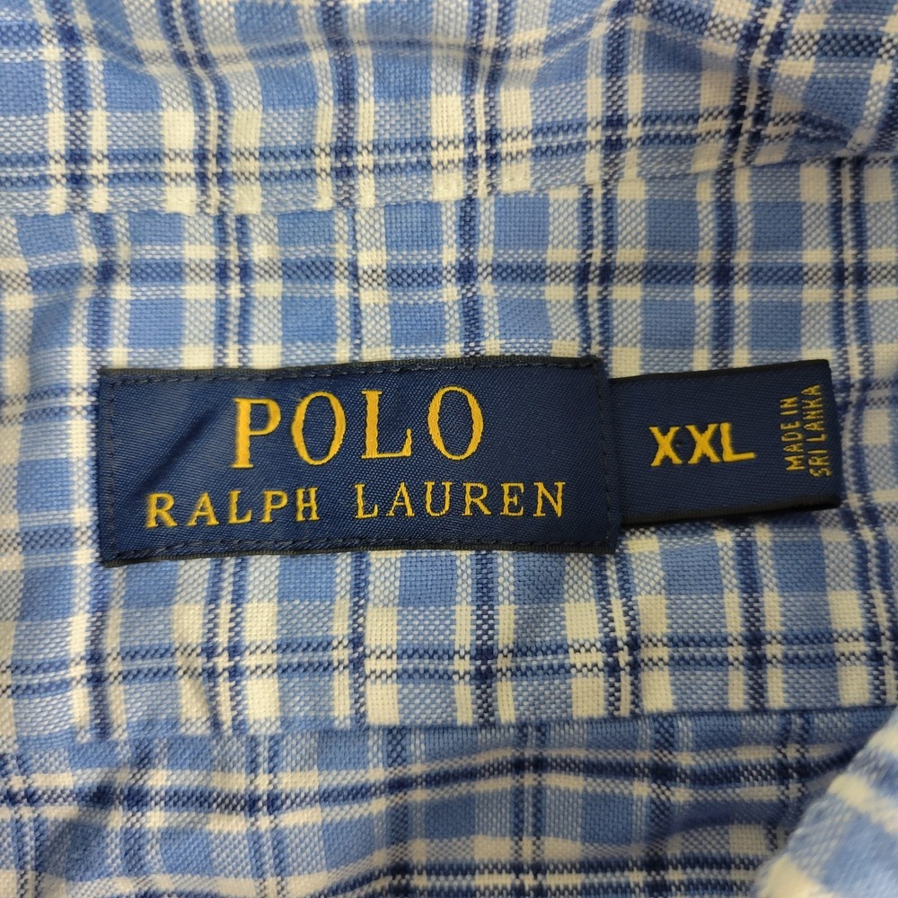 Polo Ralph Lauren Mens 2XL Blue Plaid Flesh Pony Button Up Long Sleeve - Picture 4 of 5